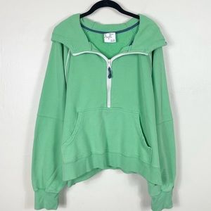 Offline by Aerie Green Relaxed Fit Throwback Quarter Zip Hooded Sweatshirt